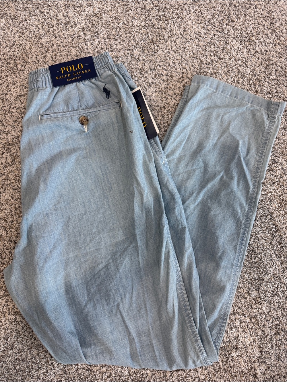 Ralph Lauren Light Blue Relaxed Linen-Blend Pants